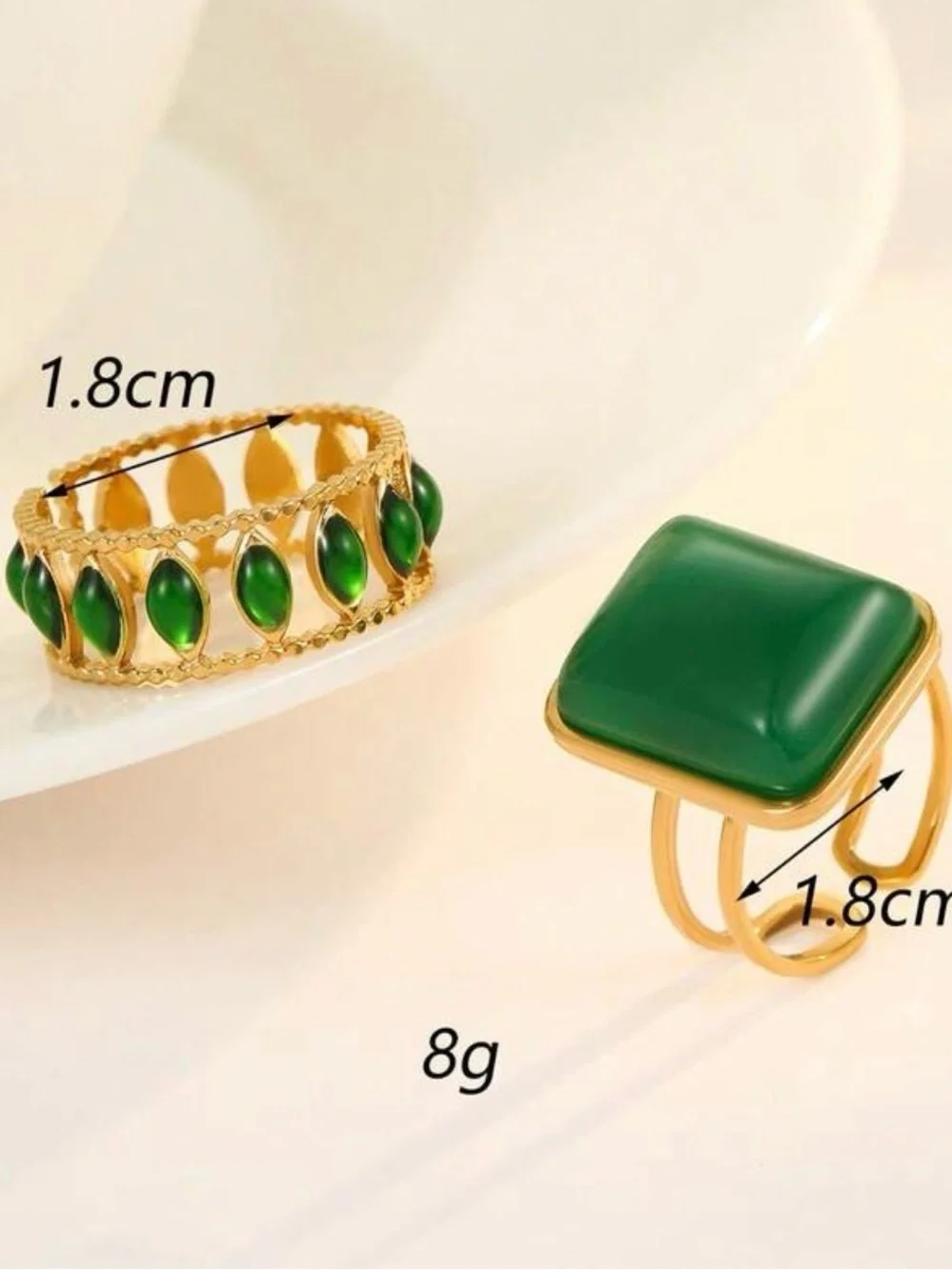 Gold Green Stone Statement Ring set - Elegant Women’s Fashion Jewelry
